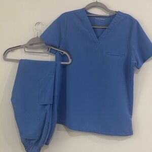 Mandala Women's Blue Scrub Set One pocket top and joggers